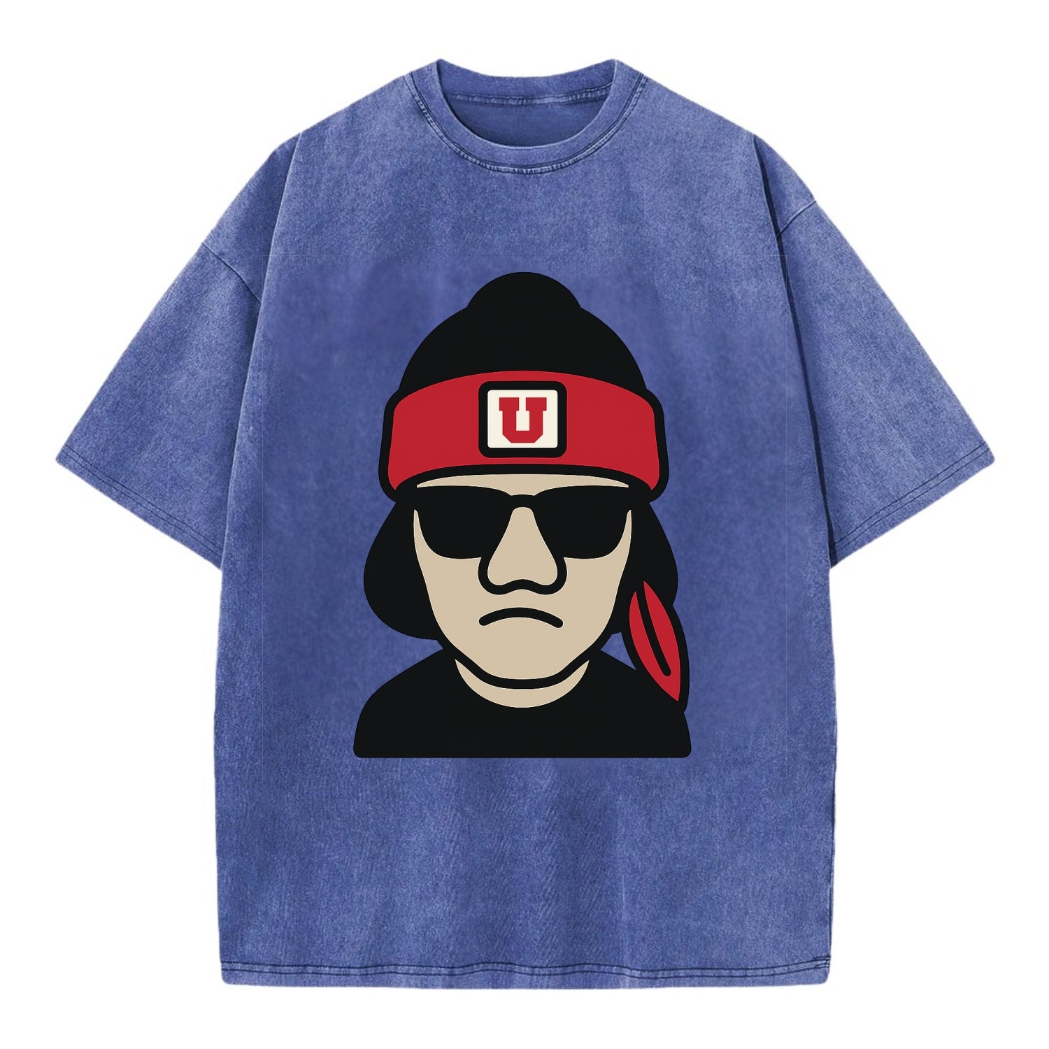 Salt Lake Ute wearing Utah beanie with U patch - Vintage T-shirt - Blue