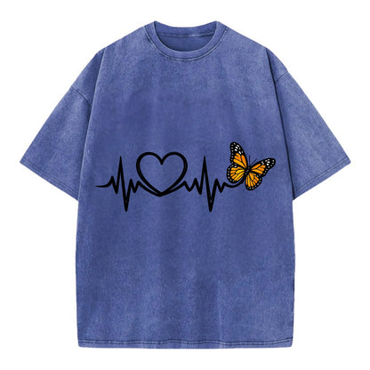 Heartbeat Butterfly - Vintage T-shirt - Blue