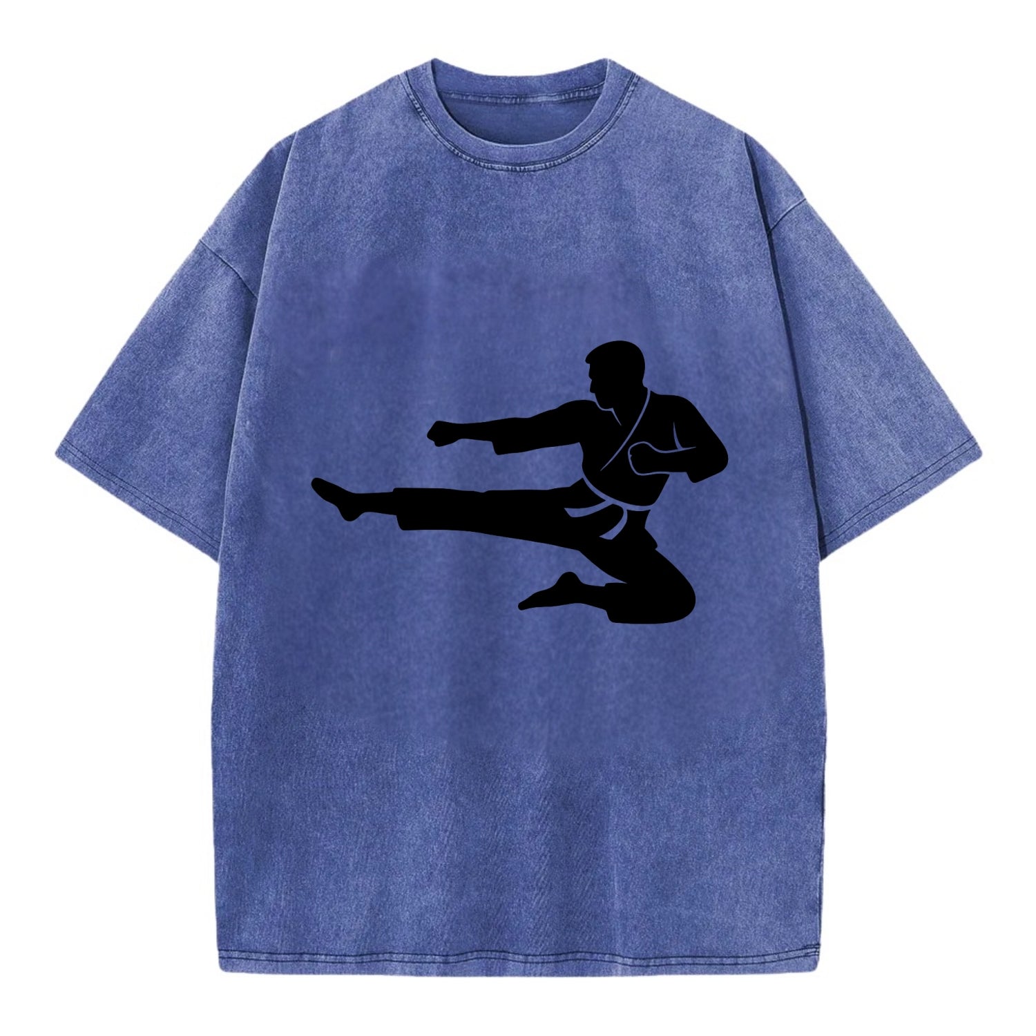 Martial artist flying kick - Vintage T-shirt - Blue