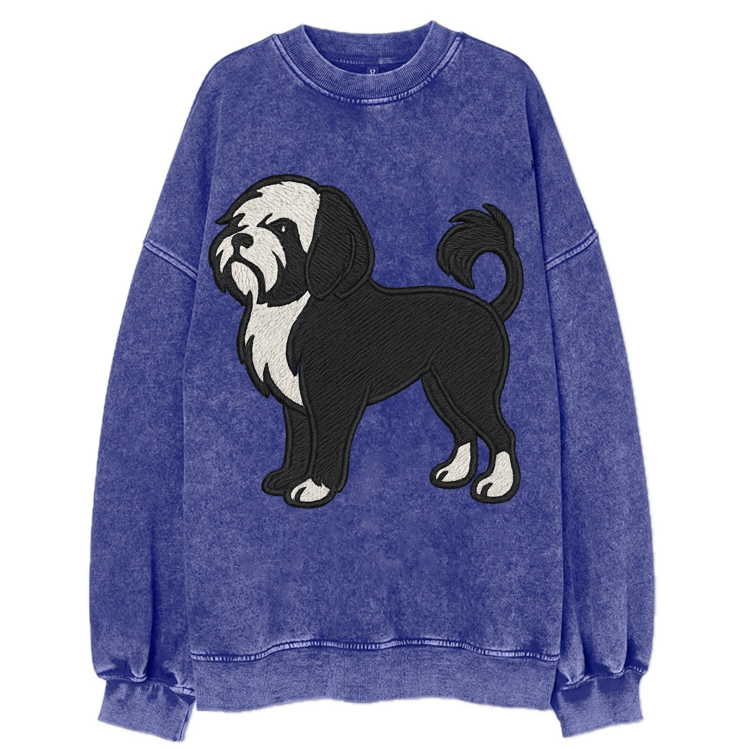 Löwchen - Black and white lion trim embr - Vintage Sweatshirt - Blue