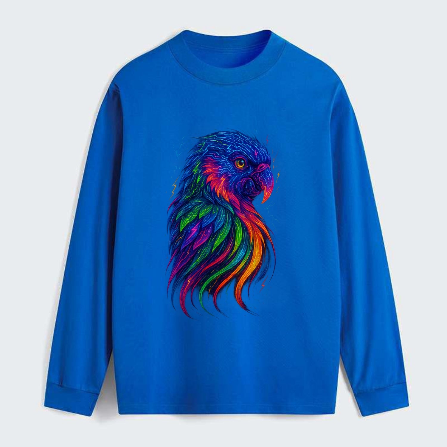 Vibrant parrot with feathers flowing into tropical rainbow streams, - Classic Long Sleeve Shirt - Blue