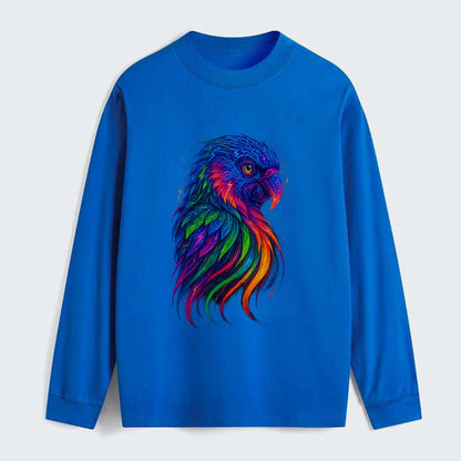 Vibrant parrot with feathers flowing into tropical rainbow streams, - Classic Long Sleeve Shirt - Blue