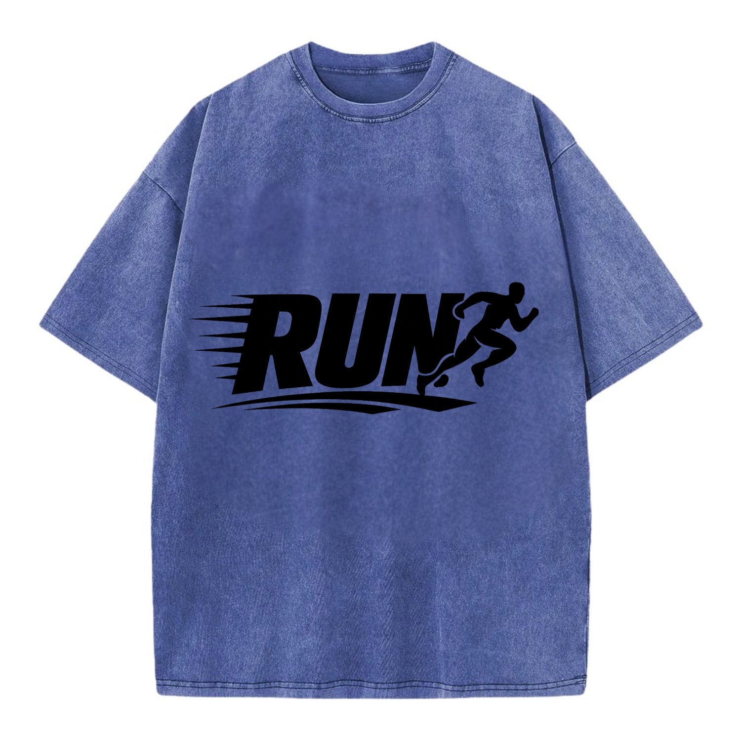 Bold typography design - "RUN" - cardio life, runner identity - Vintage T-shirt - Blue