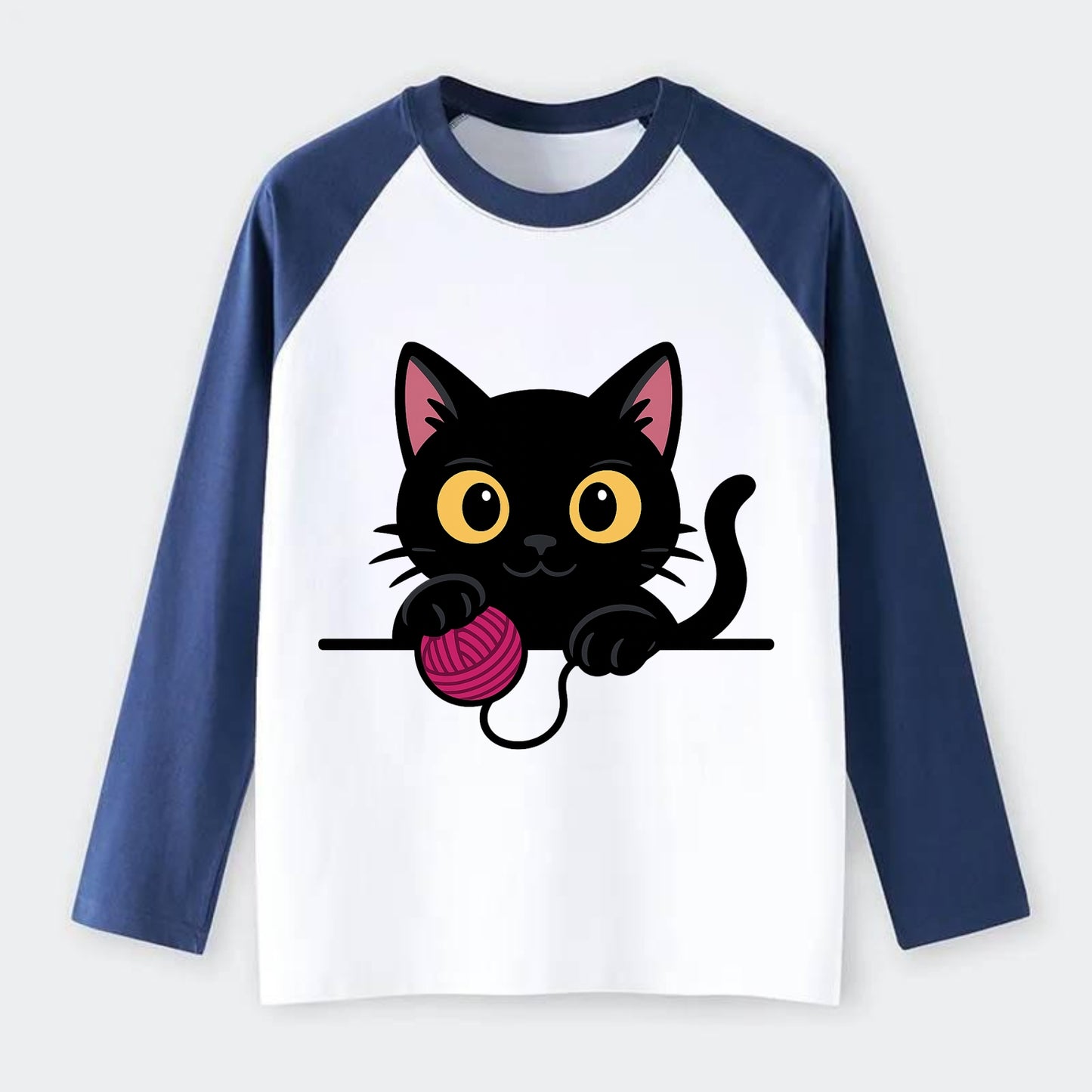 Midnight the black cat tapping the ledge rhythmically with one bright - Raglan Long Sleeve T-Shirt - Blue
