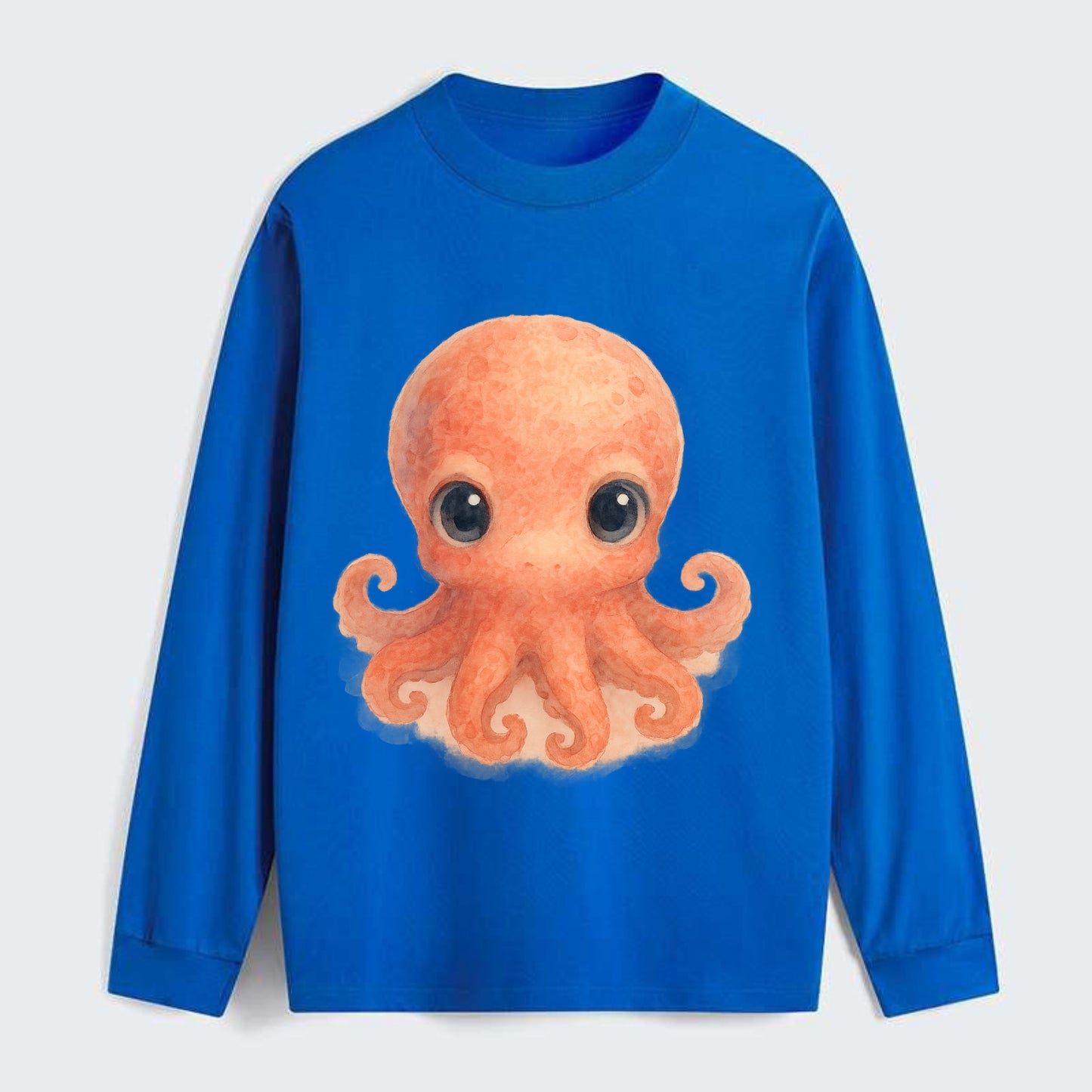 Baby Octopus - red-orange, eight tiny tentacles curled, large - Classic Long Sleeve Shirt - Blue