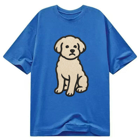 Maltipoo - White curly sitting pose - Cl Classic T-shirt - Blue