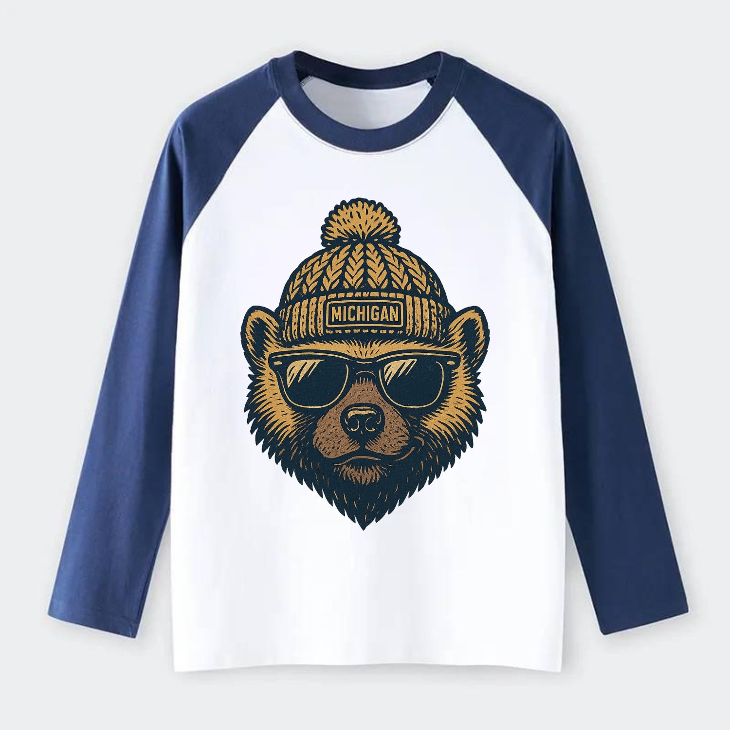 Ann Arbor Wolverine wearing Michigan bea - Raglan Long Sleeve T-Shirt - Blue