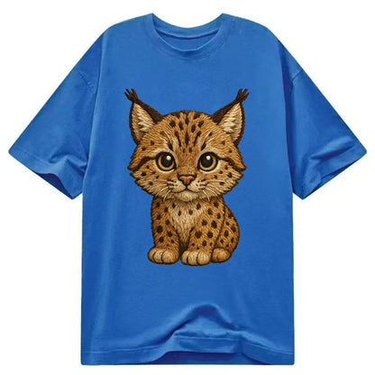 Baby Lynx Cub - tufted ears, spotted fur, golden eyes, front-facing, wild baby - Classic T-shirt - Blue