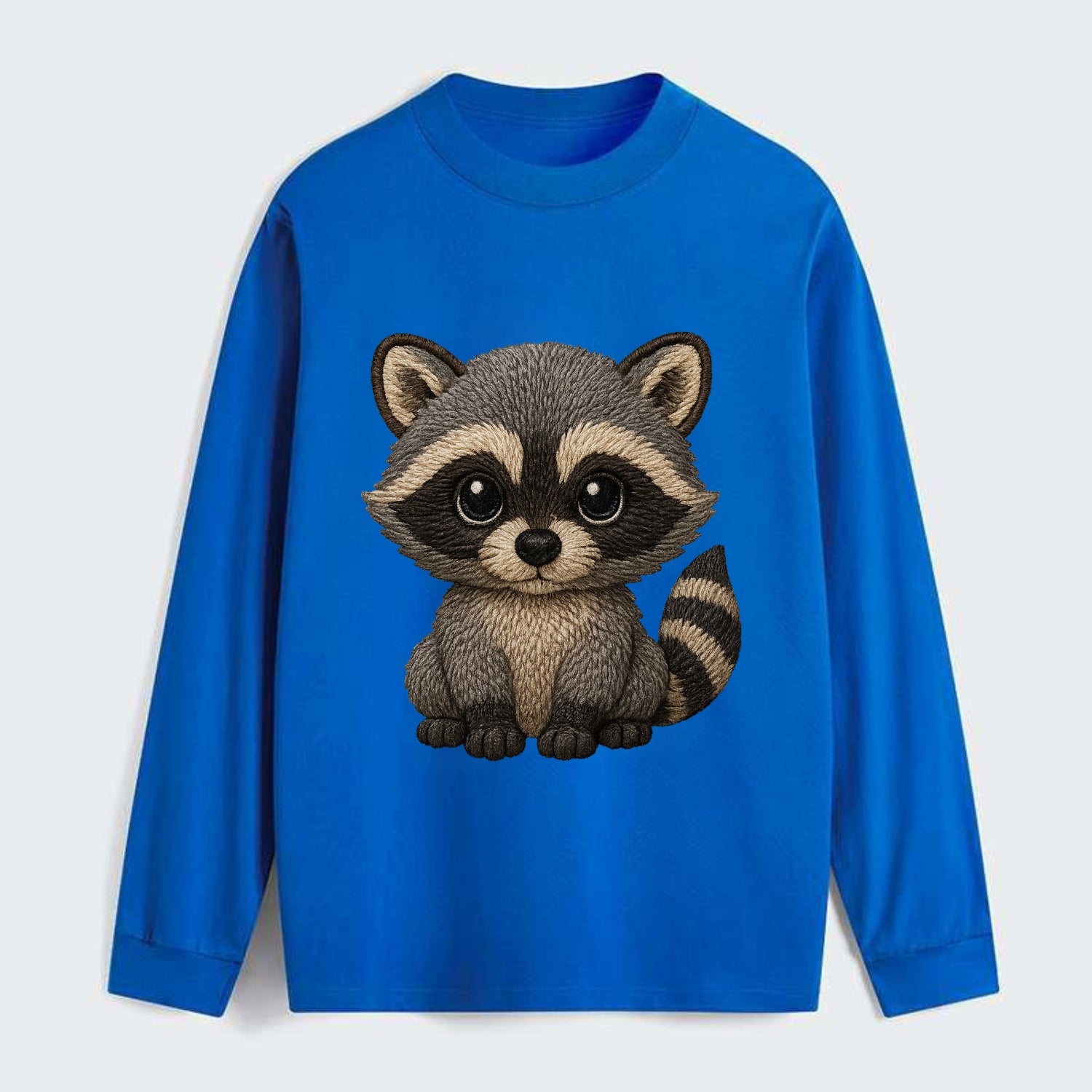 Baby Raccoon - gray fur, black mask, ringed tail, bright curious eyes, - Classic Long Sleeve Shirt - Blue