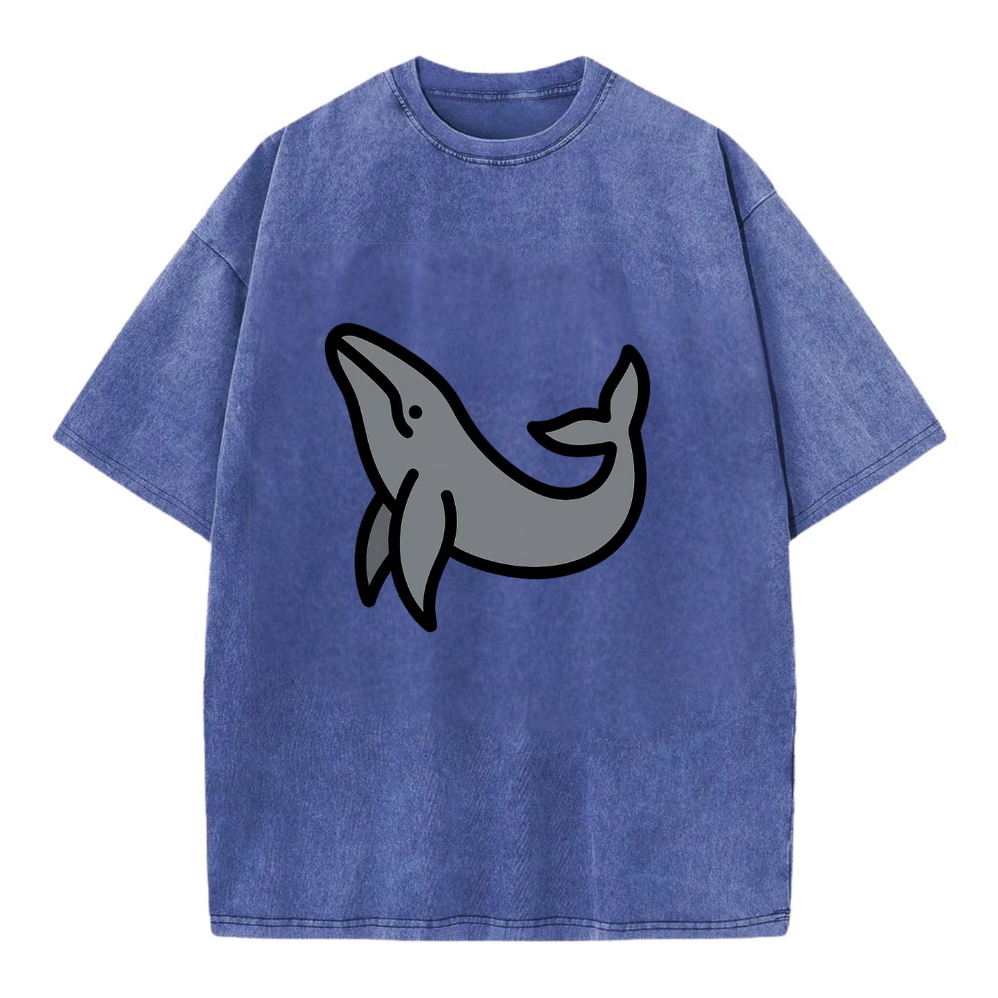 Humpback Whale - Gray breaching pose flat side profile - Vintage T-shirt - Blue