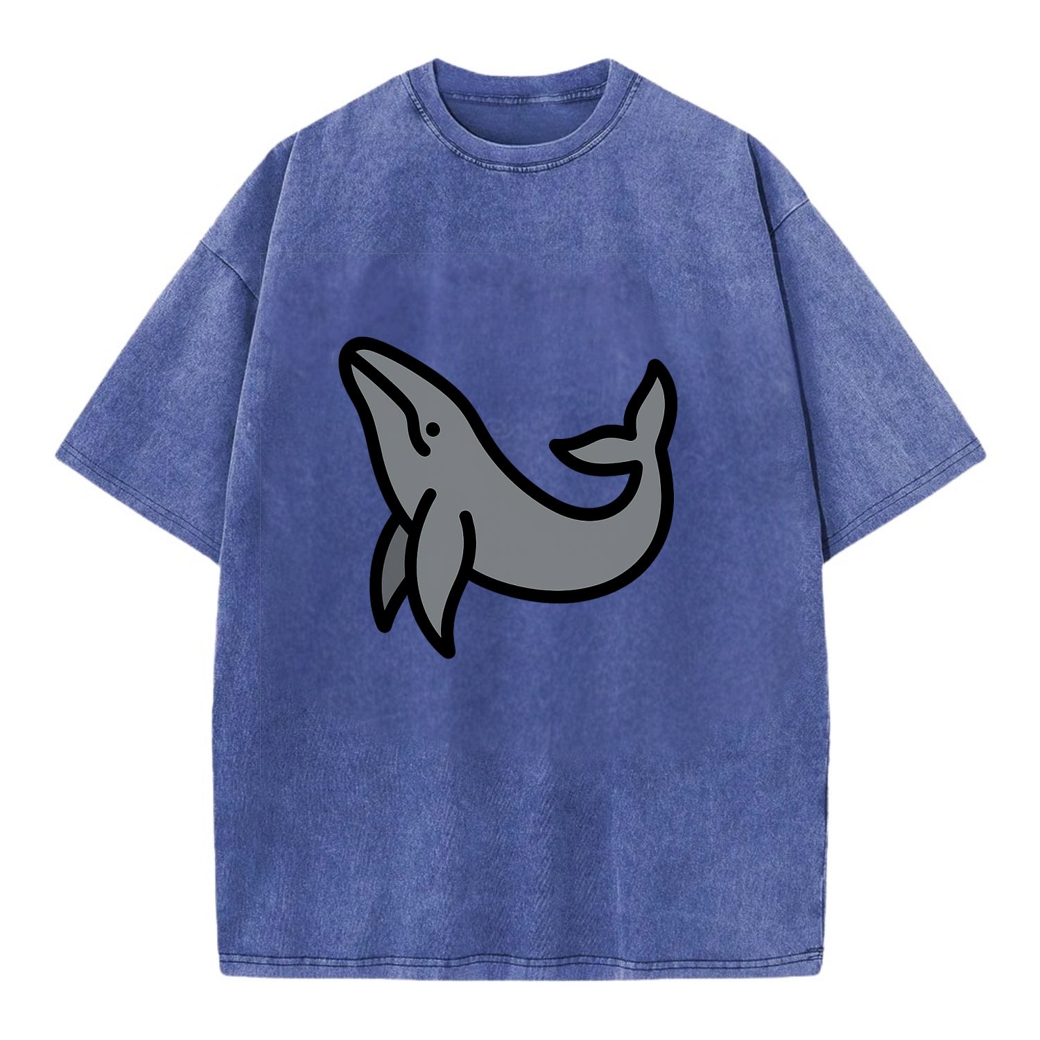 Humpback Whale - Gray breaching pose flat side profile - Vintage T-shirt - Blue