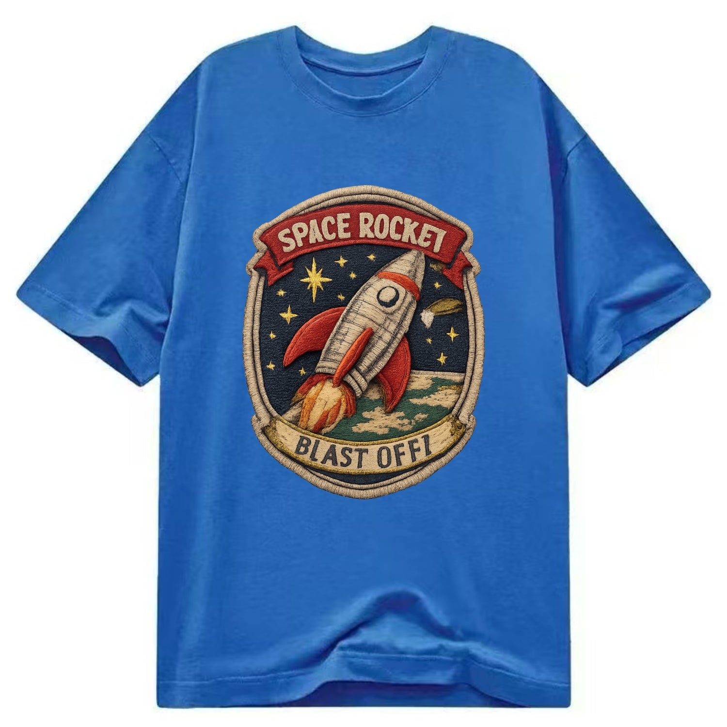 RETRO ROCKET - 1950s space rocket in silver and red , atomic age - Classic T-shirt - Blue
