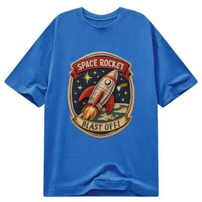 RETRO ROCKET - 1950s space rocket in silver and red , atomic age - Classic T-shirt - Blue