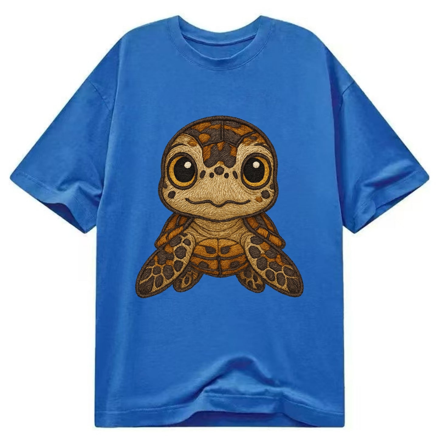 Baby Hawksbill Turtle - amber and brown shell pattern, curious golden eyes, - Classic T-shirt - Blue