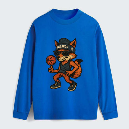 Washington Fox wearing Wizards beanie with capitol patch and wayfarer - Classic Long Sleeve Shirt - Blue