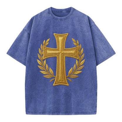 Victory Cross  - Vintage T-shirt - Blue