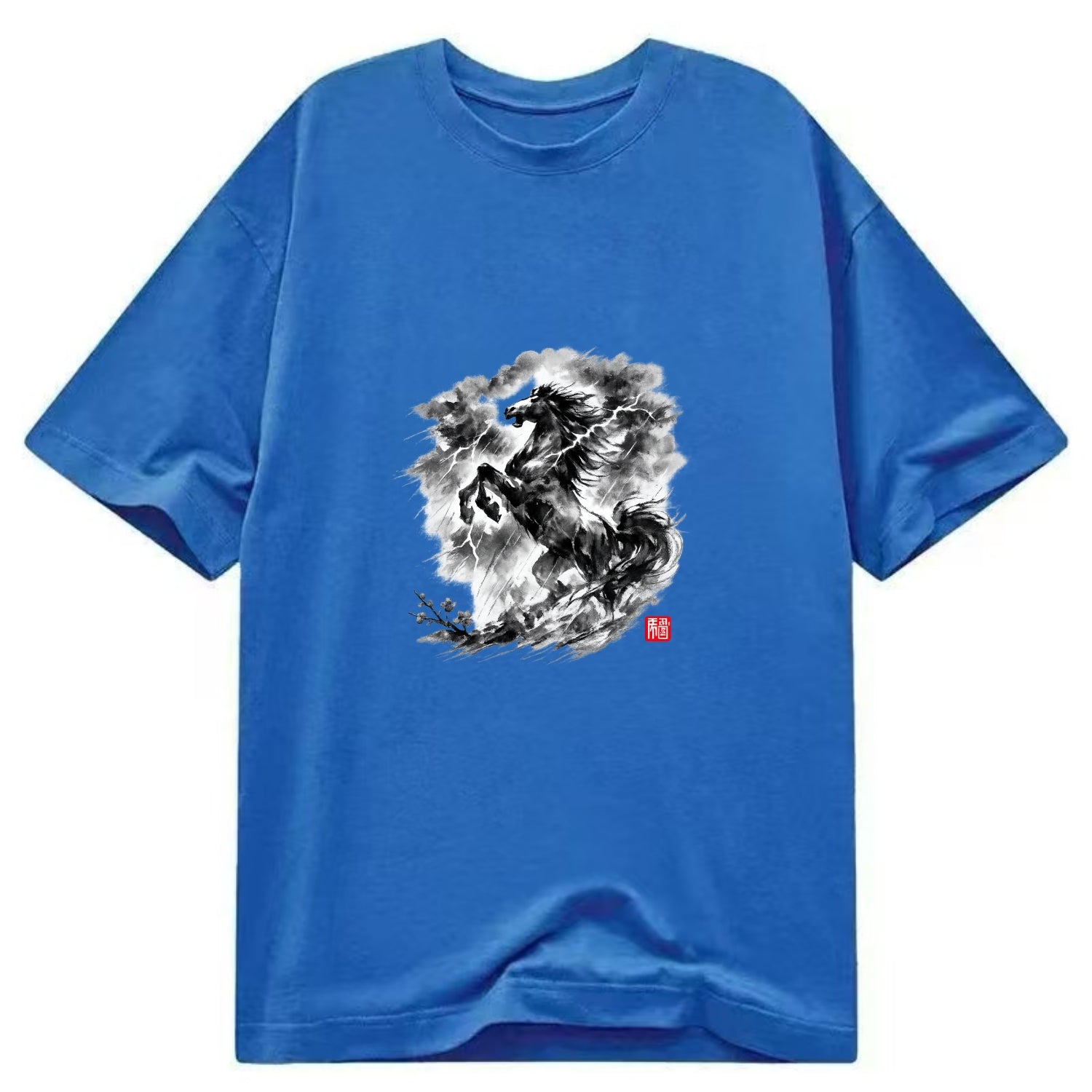 THUNDER HORSE | Storm horse with lightning elements | Dramatic storm clouds - Classic T-shirt - Blue