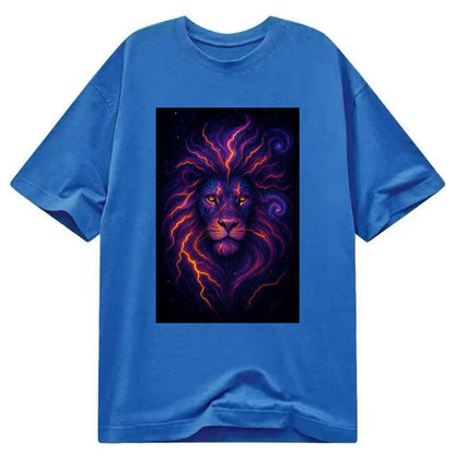 Regal lion with mane made of electric currents, neon yellow and hot pink energy - Classic T-shirt - Blue