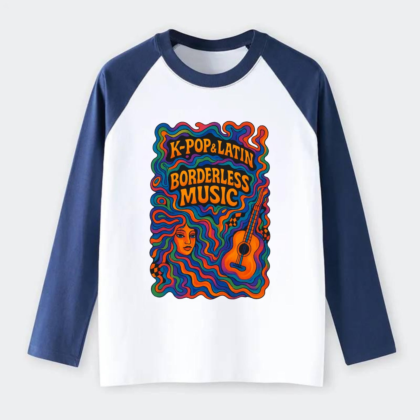 K-Pop and Latin fusion explosion - "Borderless Music" - cross-cultural - Raglan Long Sleeve T-Shirt - Blue