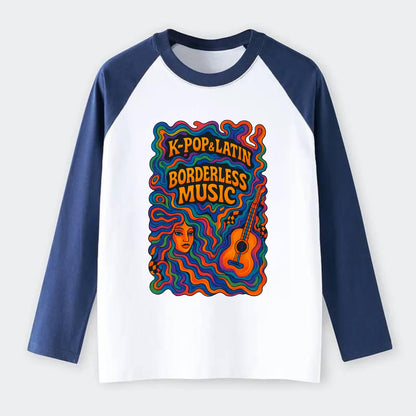 K-Pop and Latin fusion explosion - "Borderless Music" - cross-cultural - Raglan Long Sleeve T-Shirt - Blue