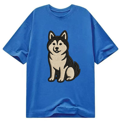 Pomsky - Pomeranian-Husky mix sitting po Classic T-shirt - Blue
