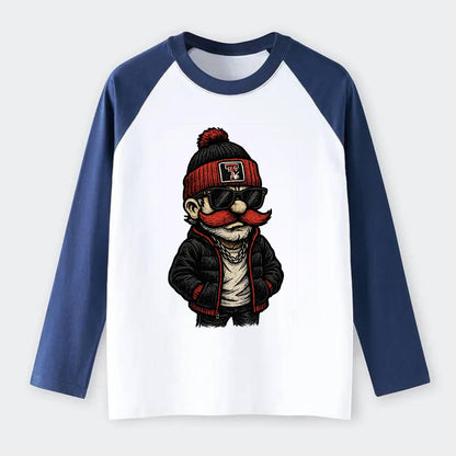 Lubbock Raider wearing Texas Tech beanie with guns up patch - Raglan Long Sleeve T-Shirt - Blue