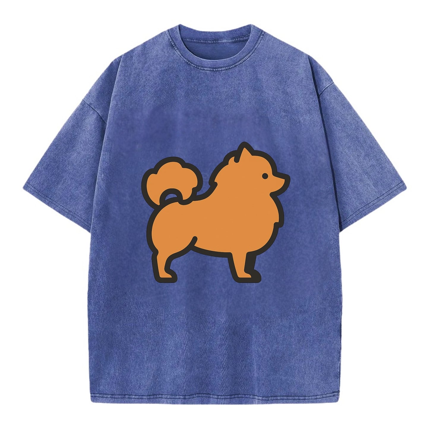 Pomeranian - Orange fluffy flat side profile - Vintage T-shirt - Blue