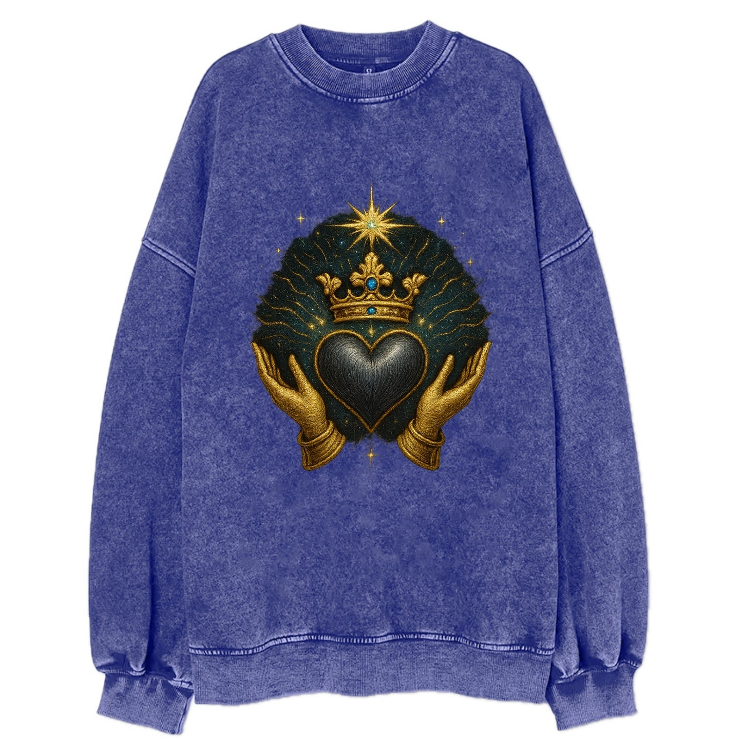 Pearl-studded tiara atop a satin-gunmetal heart supported by elegant - Vintage Sweatshirt - Blue
