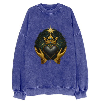 Pearl-studded tiara atop a satin-gunmetal heart supported by elegant - Vintage Sweatshirt - Blue