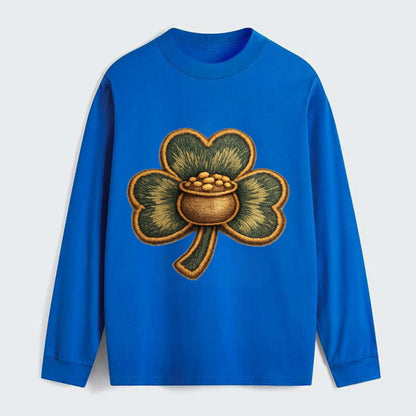 ST PATRICKS CLOVER - lucky clover with gold in green and gold , Irish - Classic Long Sleeve Shirt - Blue