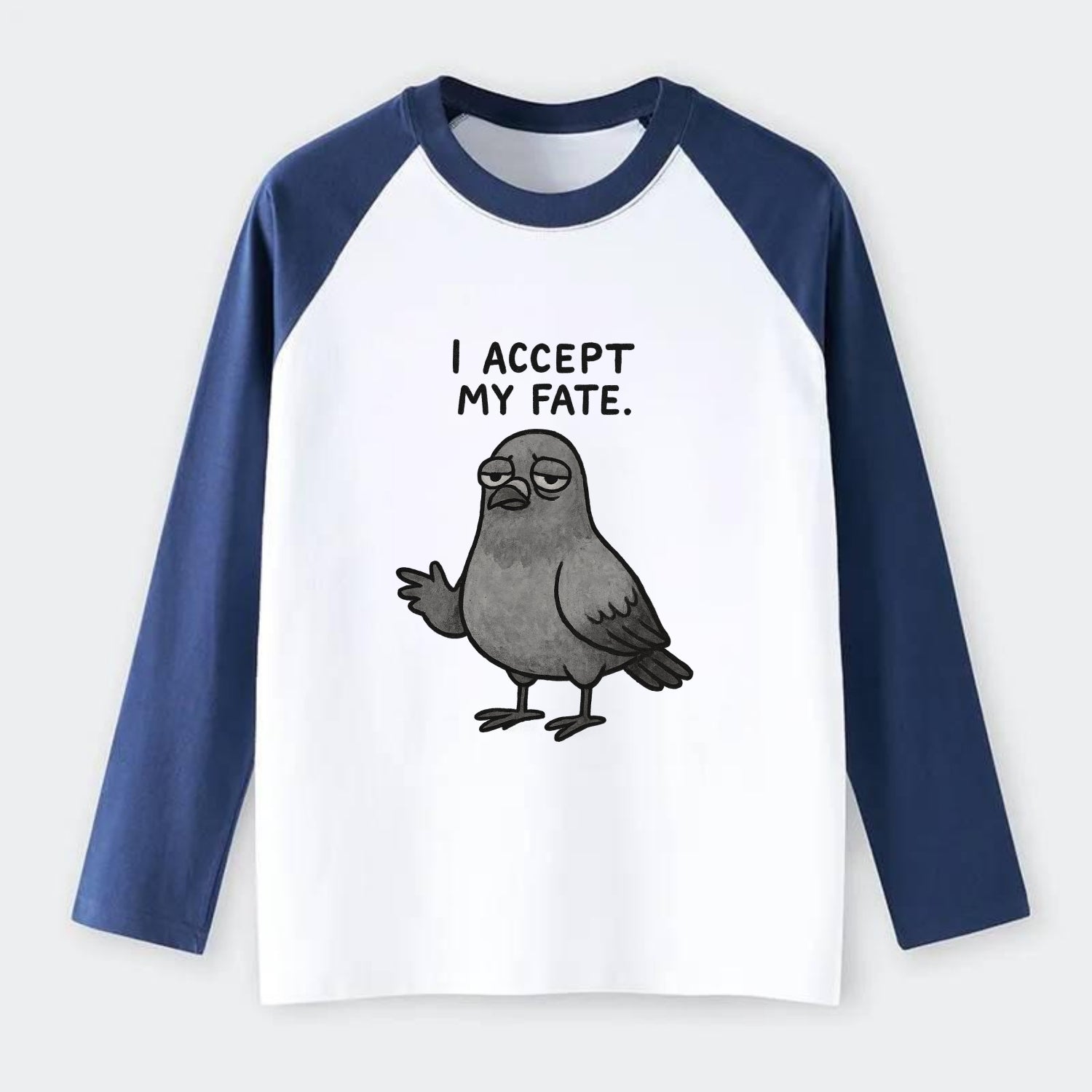 YOU MUST HONOR THE PIGEON | Grey pigeon - Raglan Long Sleeve T-Shirt - Blue
