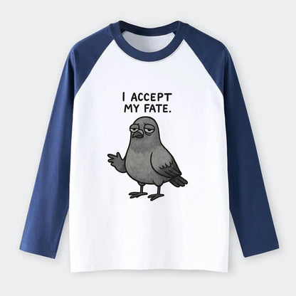 YOU MUST HONOR THE PIGEON | Grey pigeon - Raglan Long Sleeve T-Shirt - Blue