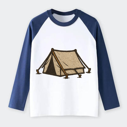 Camping Tent  - Raglan Long Sleeve T-Shirt - Blue
