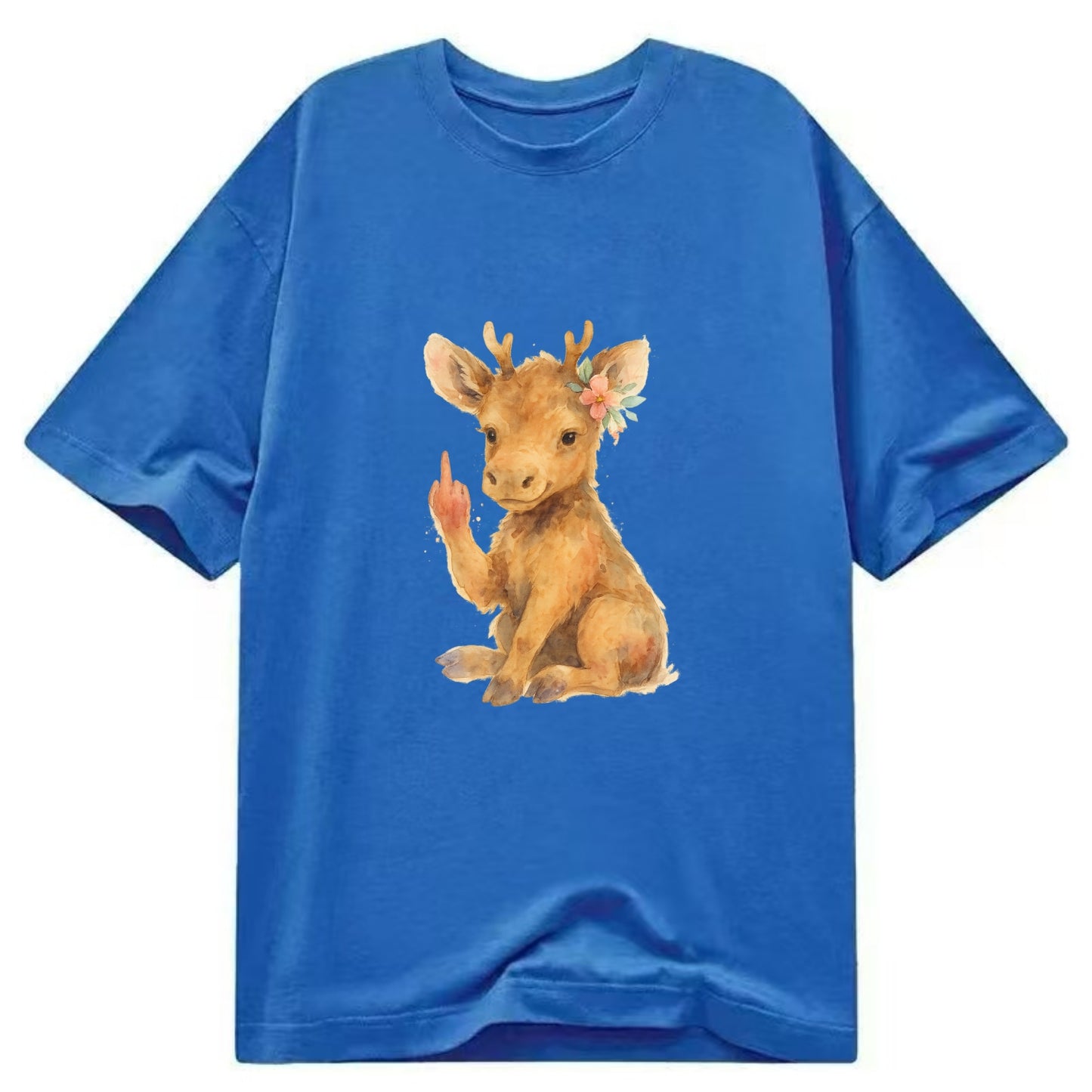 baby moose with adorable tiny antlers, one hoof raised in attitude - Classic T-shirt - Blue