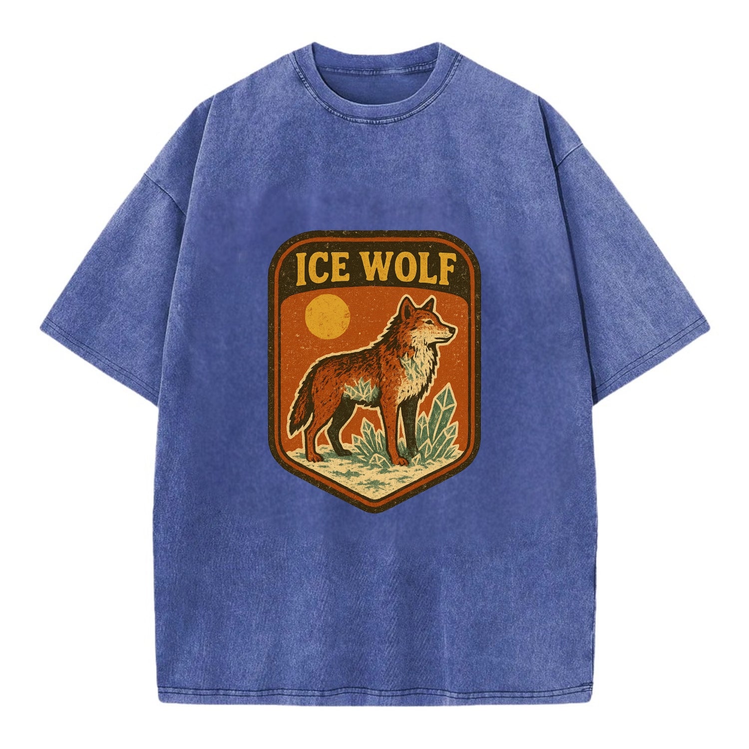 Ice Wolf Crystal  - Vintage T-shirt - Blue