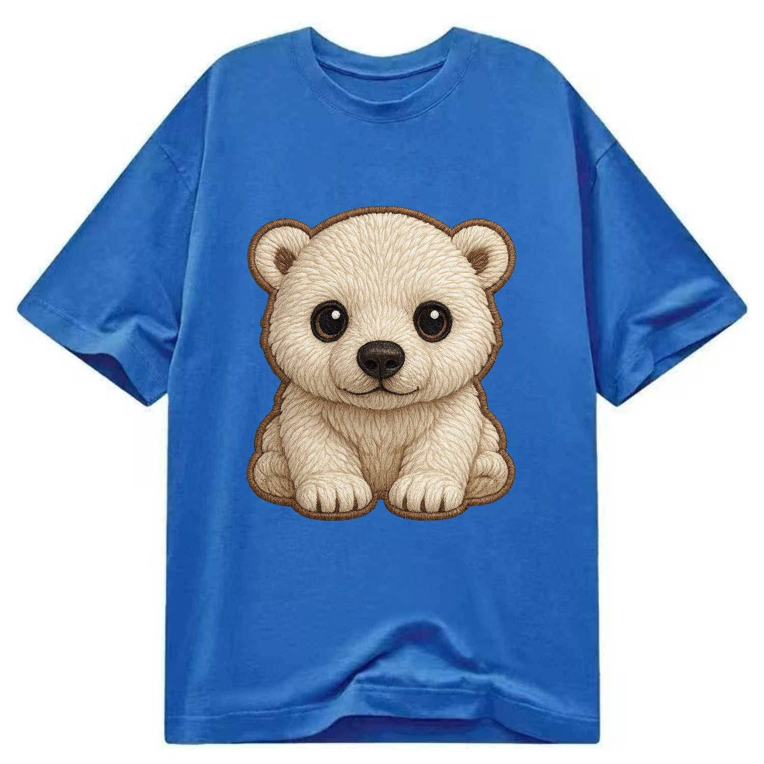 Baby Polar Bear Cub - white fluffy, black nose, dark curious eyes, front-facing, - Classic T-shirt - Blue