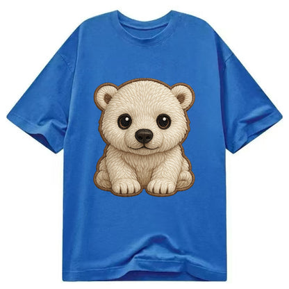 Baby Polar Bear Cub - white fluffy, black nose, dark curious eyes, front-facing, - Classic T-shirt - Blue