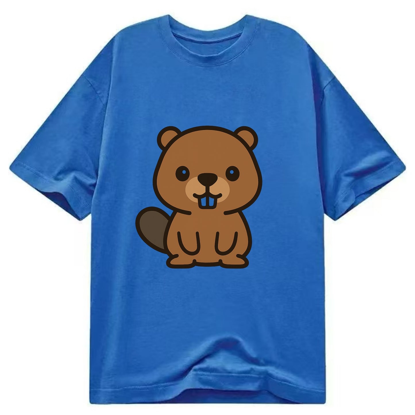 Baby Beaver - brown fur, paddle tail, buck teeth, friendly eyes, front-facing, - Classic T-shirt - Blue