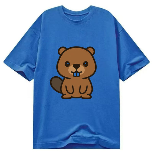 Baby Beaver - brown fur, paddle tail, buck teeth, friendly eyes, front-facing, - Classic T-shirt - Blue