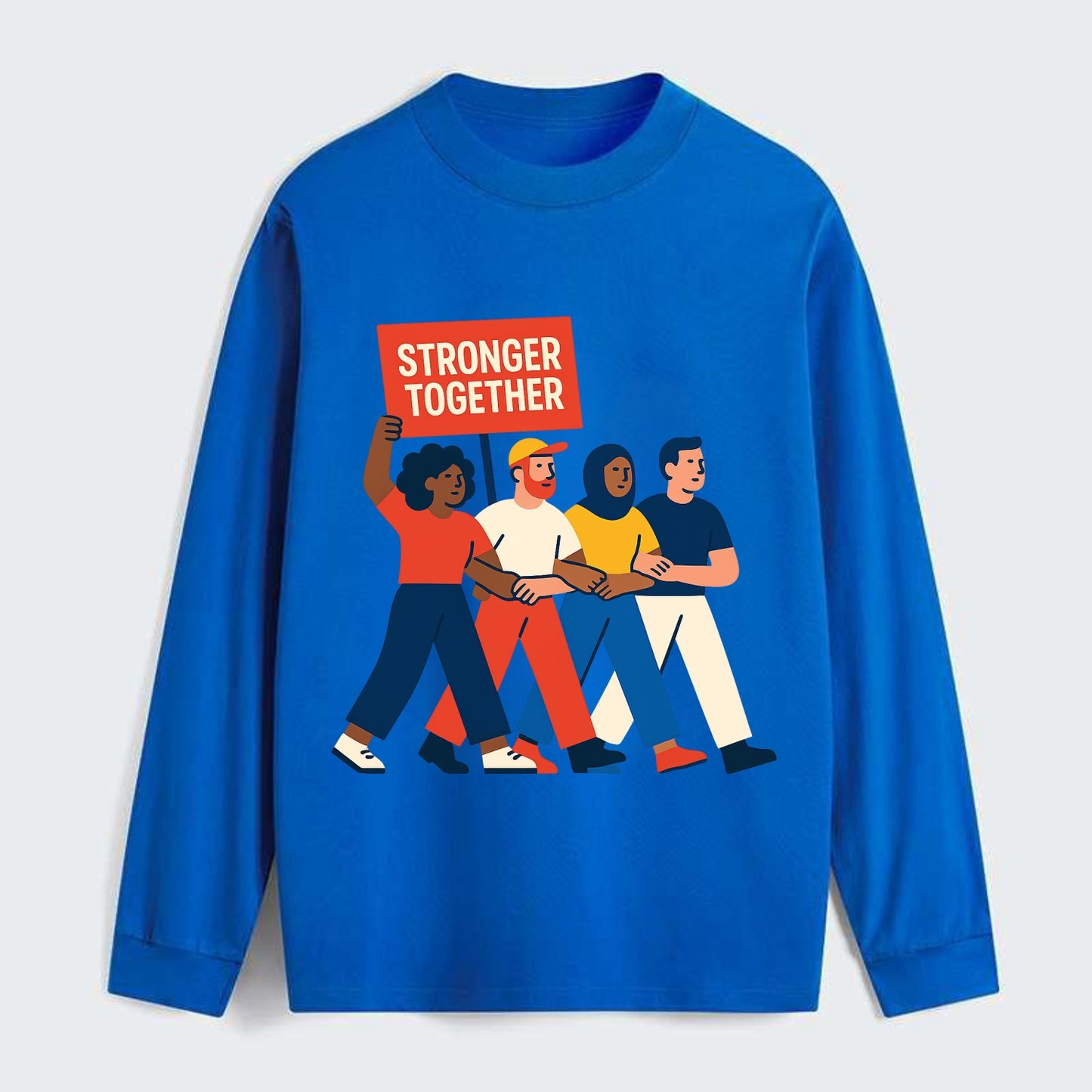 Peaceful protesters marching with linked arms - "Stronger Together" - - Classic Long Sleeve Shirt - Blue