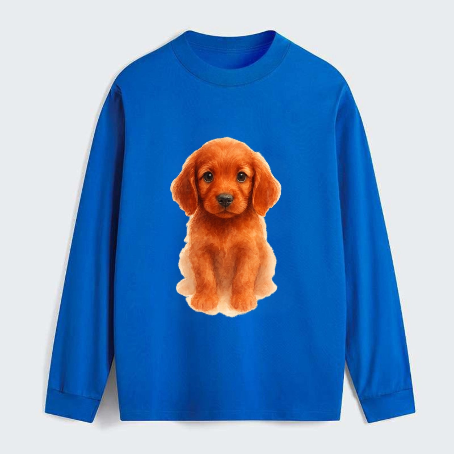 Baby Irish Setter Puppy - mahogany red coat, feathered ears, friendly - Classic Long Sleeve Shirt - Blue