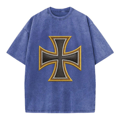 Teutonic Cross  - Vintage T-shirt - Blue