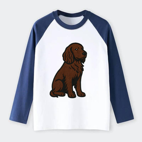 Field Spaniel - Liver colored embroidered sitting design - Raglan Long Sleeve T-Shirt