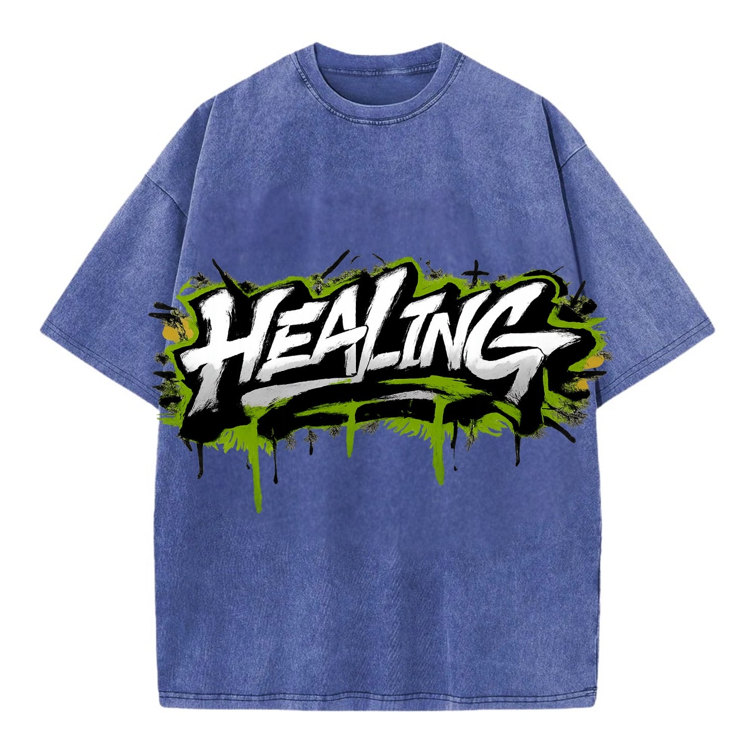 Bold typography design - "HEALING" - in recovery, getting better - Vintage T-shirt - Blue
