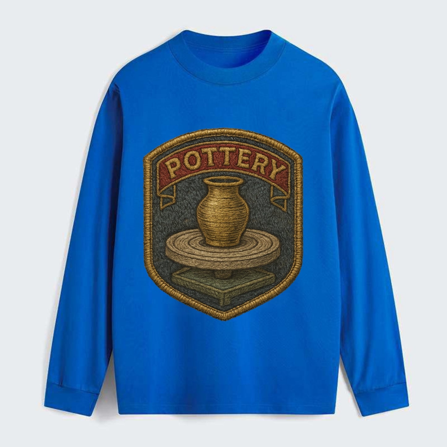 Pottery wheel with clay vessel - ceramicist symbol - Classic Long Sleeve Shirt - Blue