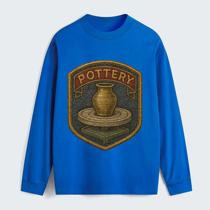Pottery wheel with clay vessel - ceramicist symbol - Classic Long Sleeve Shirt - Blue