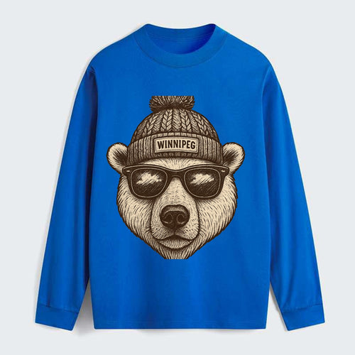 Winnipeg Polar Bear wearing Winnipeg beanie with pom pom and wayfarer - Classic Long Sleeve Shirt