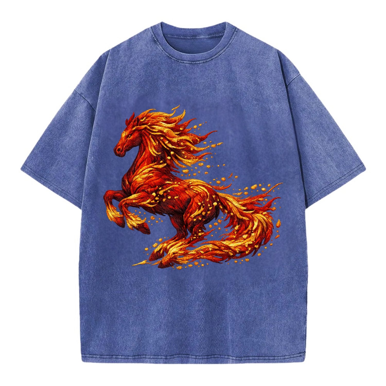 EMBER RISING | Sparks forming into horse shape | Particles of fire | Energy - Vintage T-shirt - Blue