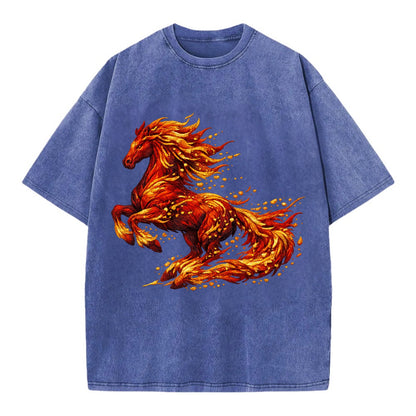 EMBER RISING | Sparks forming into horse shape | Particles of fire | Energy - Vintage T-shirt - Blue