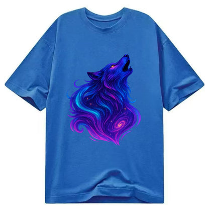 Noble wolf with flowing fur that transforms into aurora borealis streams, cyan - Classic T-shirt - Blue